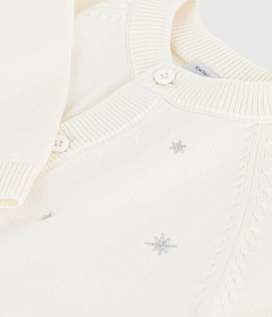 Cardigan in maglia di misto lana e cotone con stelle ricamate neonata bianco MARSHMALLOW/grigio ARGENT