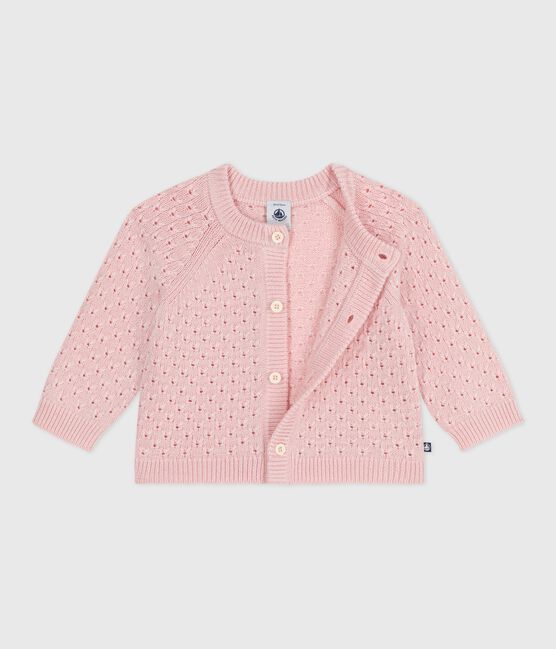 Cardigan in maglia di misto lana e cotone tinta unita neonato rosa JOLI