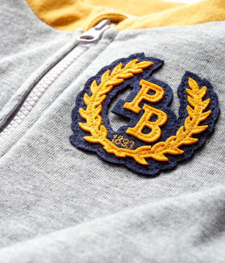 Cardigan zippato beb&egrave; maschio in tubique grigio/giallo