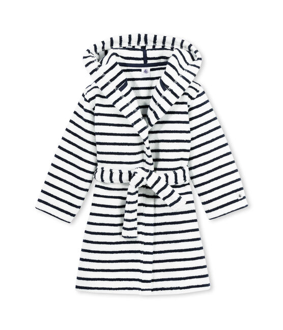 Accappatoio bambino in spugna bianco LAIT/blu MEDIEVAL