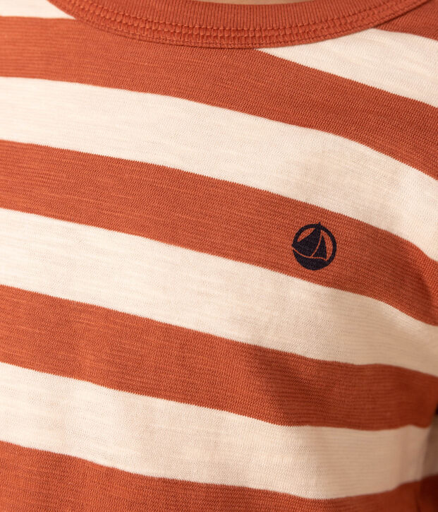 T-shirt a maniche lunghe in cotone bambino marrone/ecru
