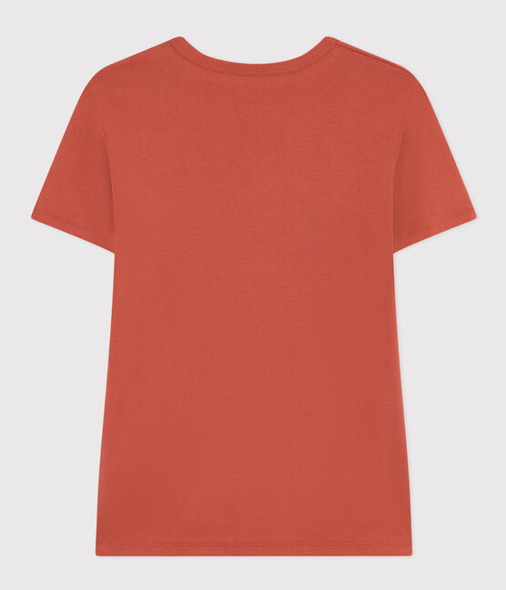T-shirt L'Iconique scollo a V in cotone tinta unita donna marrone FAMEUX