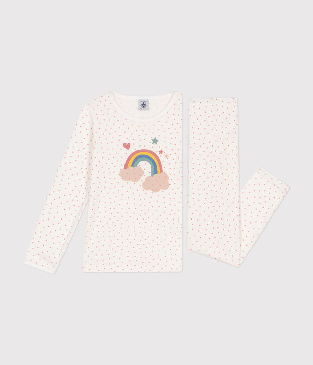 Pigiama in cotone con cuoricini stampati bambino bianco/rosa