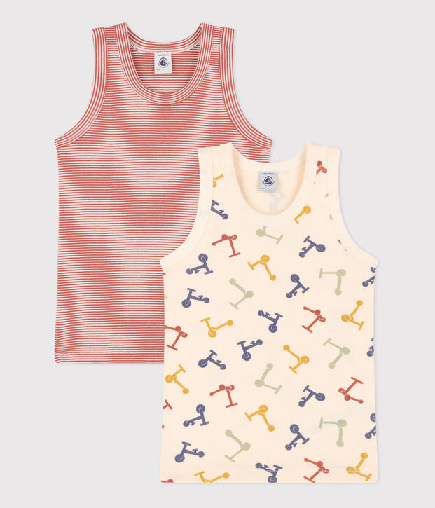 Confezione da 2 canottiere bambino in cotone con monopattino multicolore