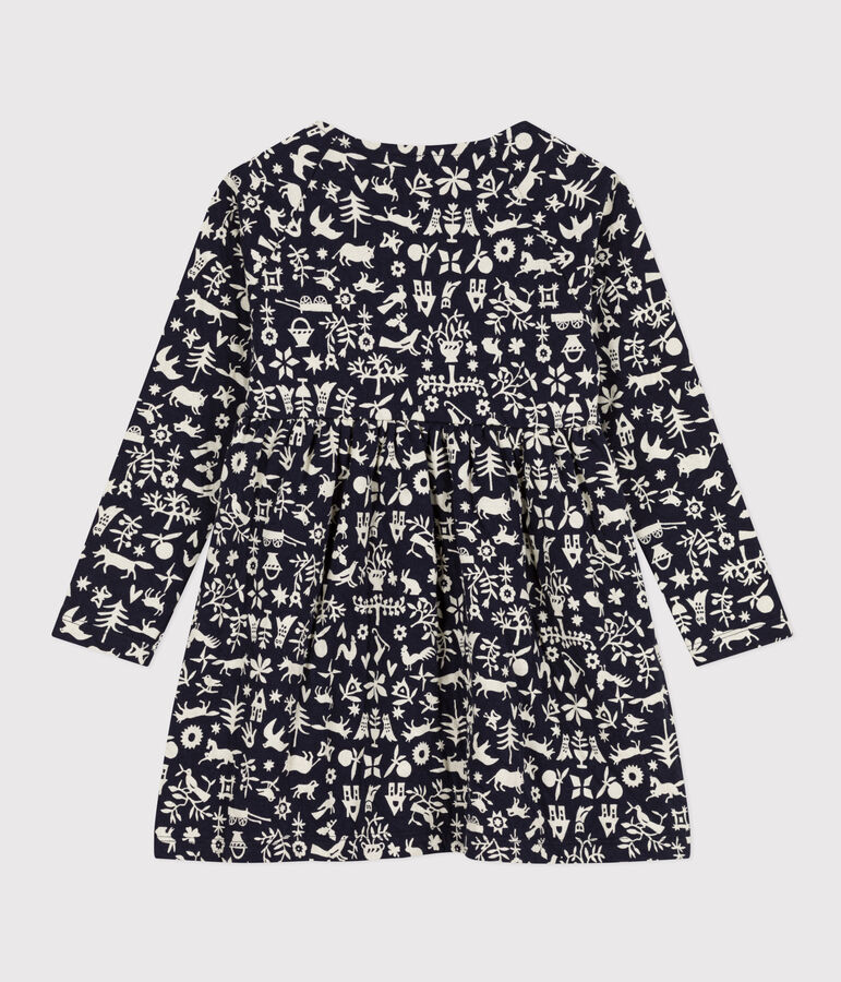 Abito a maniche lunghe in tubique fantasia bambina blu/ecru