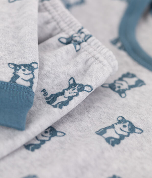 Pigiama in ciniglia per bimbo/bimba grigio/blu