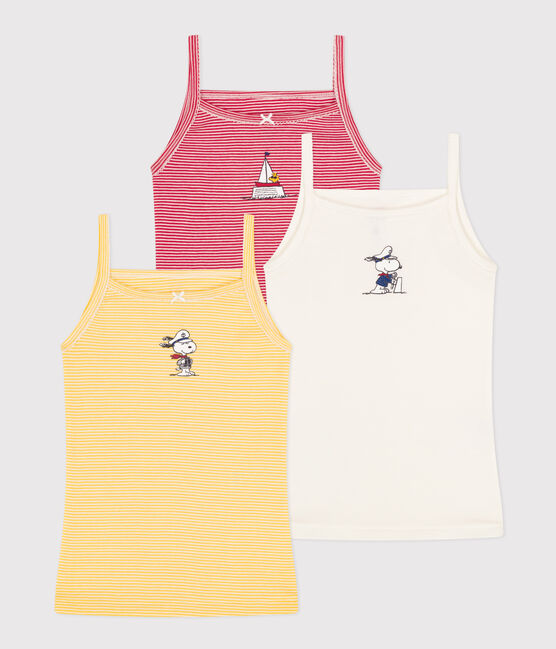 Confezione da 3 canottiere bambina con spalline in cotone Petit Bateau X Snoopy variante 1