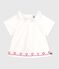 Blusa a maniche corte in popeline di cotone con ricamo a cuori neonata bianco ECUME