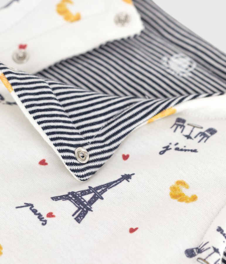 Cardigan senza maniche double face in cotone con stampa neonato bianco/blu