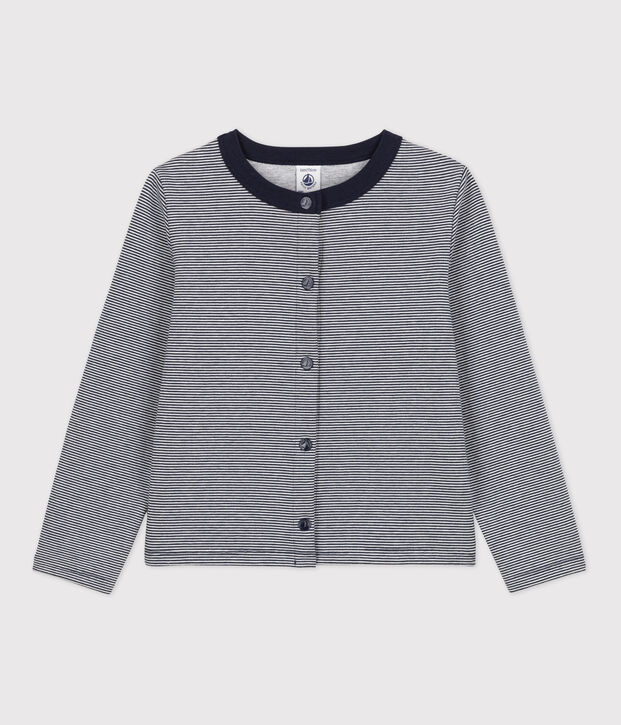 Cardigan in doppio jersey bambina blu/bianco
