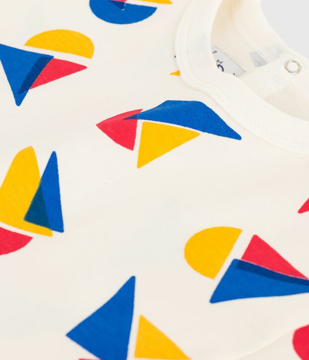 T-shirt a maniche corte in cotone con barche stampate neonato ecru/multicolore