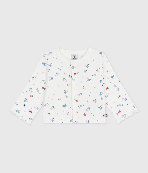 Cardigan in cotone con stampa a fiori neonata bianco/multicolore