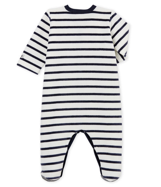 Tutina pigiama bebè unisex in velluto bianco MARSHMALLOW/blu SMOKING