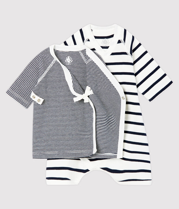 Confezione body kimono e brassi&egrave;re beb&egrave; a costina multicolore