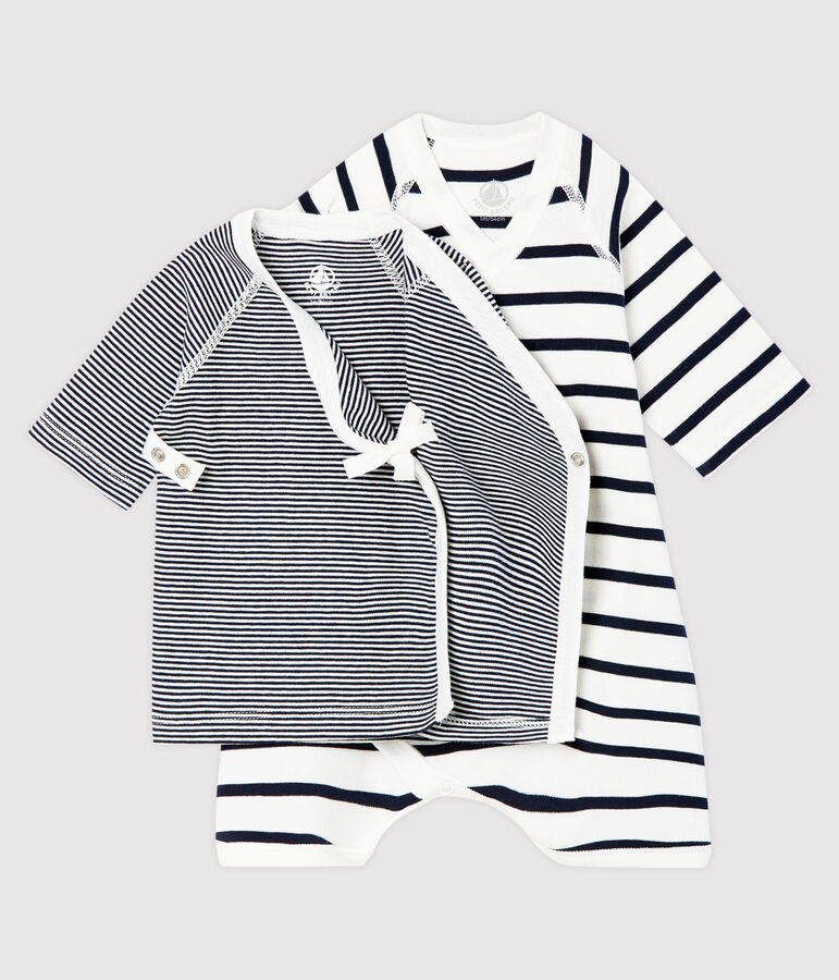 Confezione body kimono e brassi&egrave;re beb&egrave; a costina multicolore