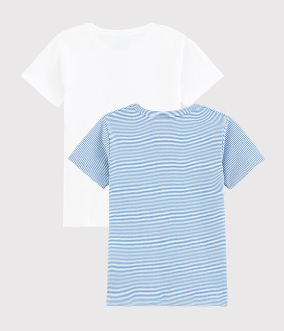 Duo t-shirt bambino maniche corte millerighe blu in cotone biologico variante 1