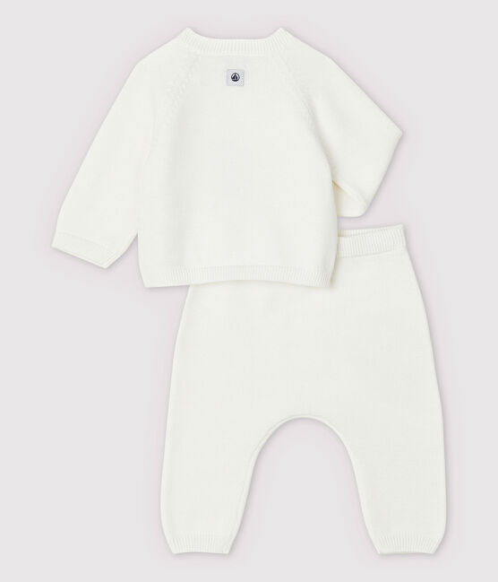 Completo 2 pezzi bianco bebè in tricot di cotone biologico bianco MARSHMALLOW