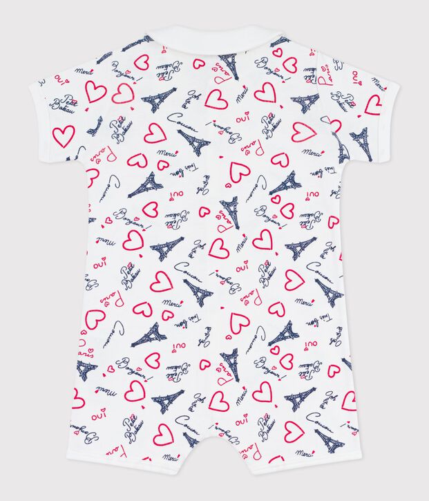 Tutina corta in cotone con colletto e stampa Parigi neonato bianco/multicolore