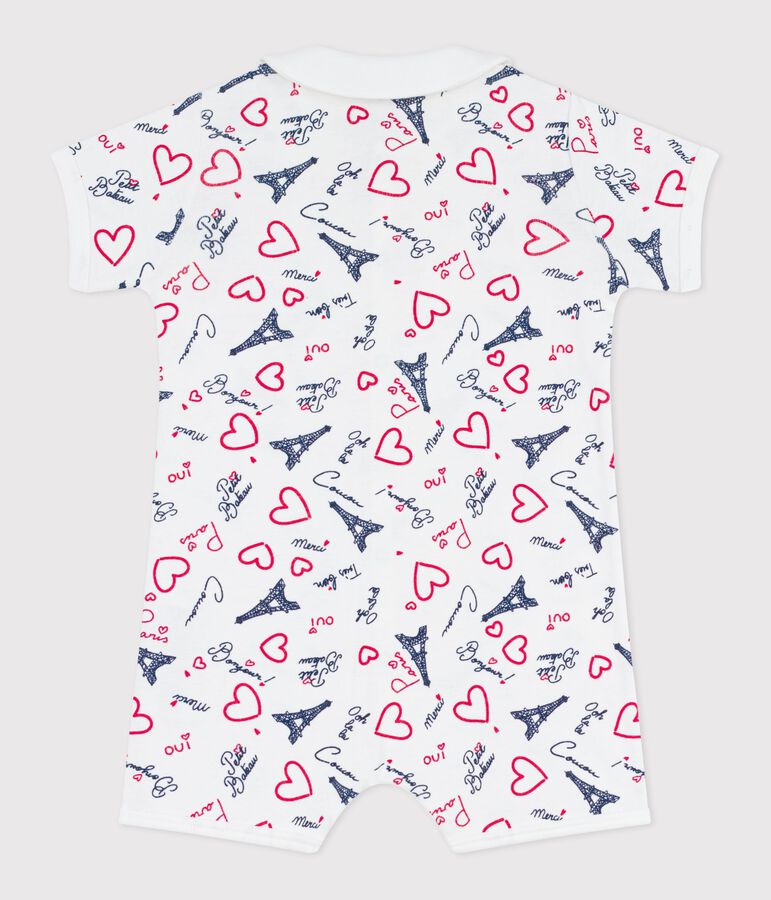 Tutina corta in cotone con colletto e stampa Parigi neonato bianco/multicolore