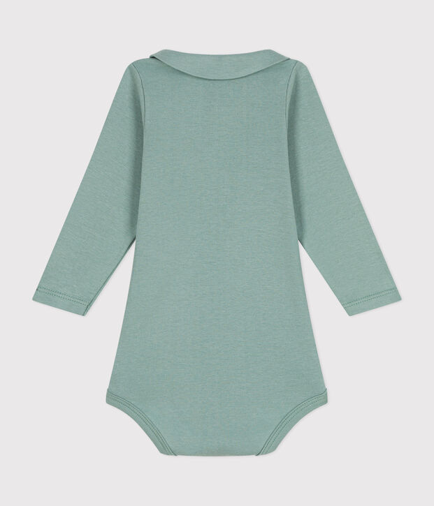 Body beb&egrave; in cotone con colletto e maniche lunghe verde