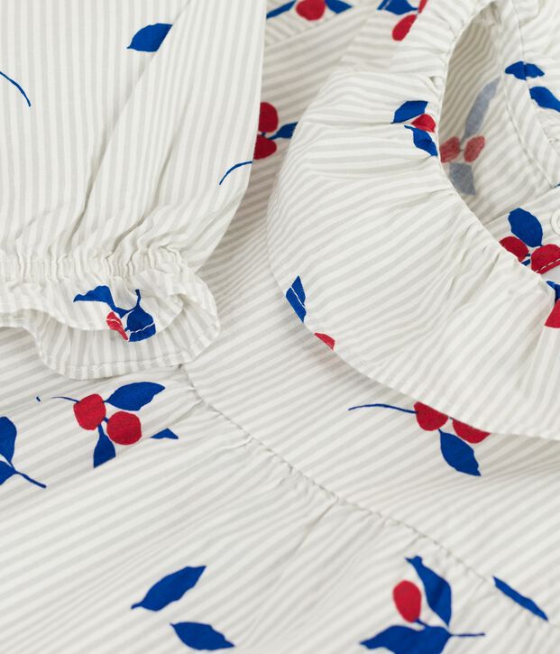 Blusa a maniche lunghe in popeline di cotone con bacche stampate neonata blu/multicolore