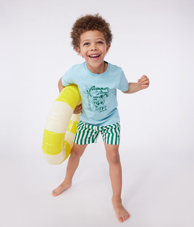 T-shirt a maniche corte in cotone con stampa bambino blu