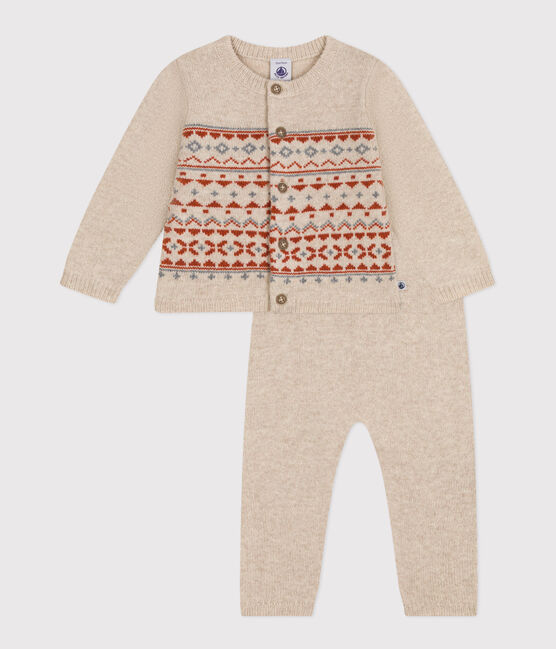 Completo in tricot jacquard per bebè beige MONTELIMAR/bianco MULTICO