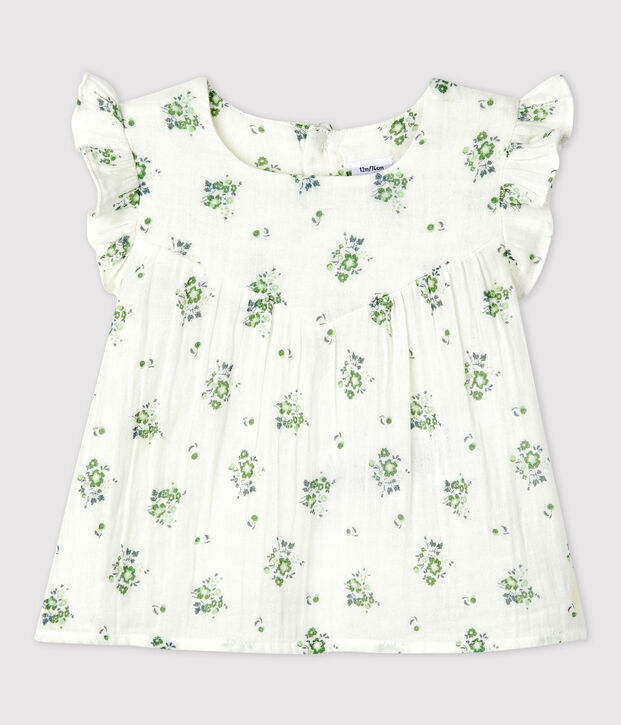 Blusa manica corta beb&egrave; in garza di cotone biologico a fiori bianco/multicolore
