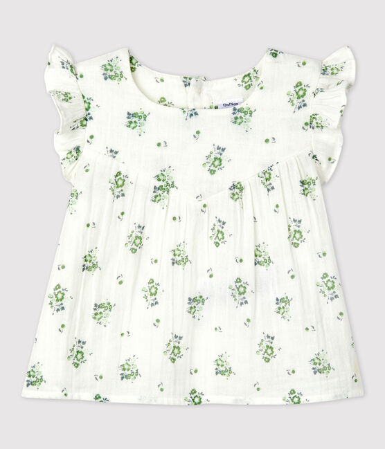 Blusa manica corta bebè in garza di cotone biologico a fiori bianco MARSHMALLOW/bianco MULTICO