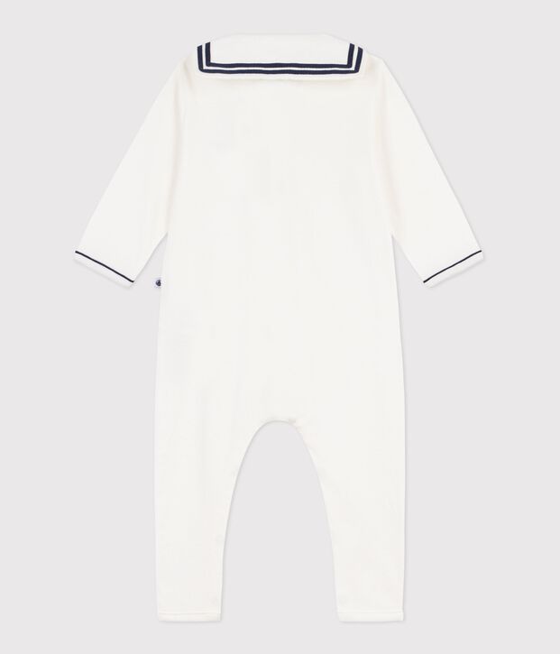 Pigiama senza piedini in cotone neonato con scollo alla marinara bianco