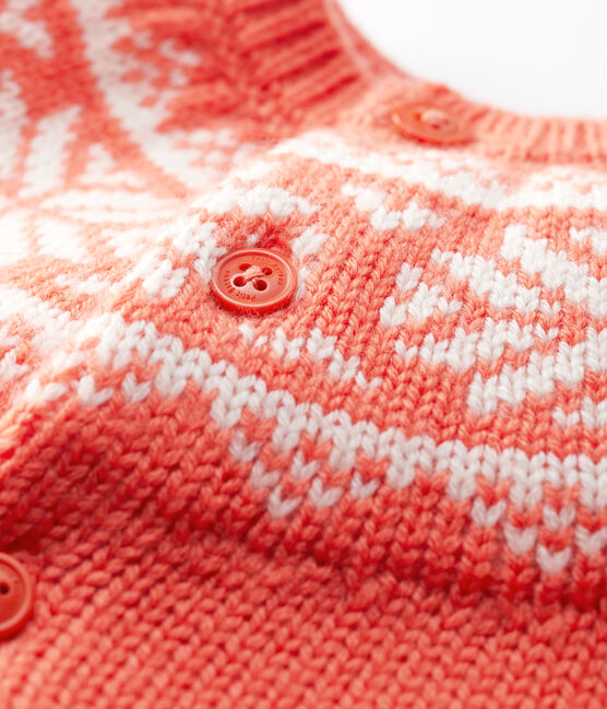 Cardigan 100% lana bebè. arancione OURSIN/bianco MARSHMALLOW