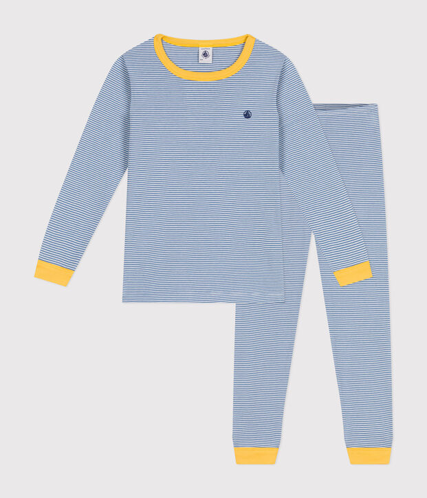 Pigiama in cotone a righe bambino blu/bianco
