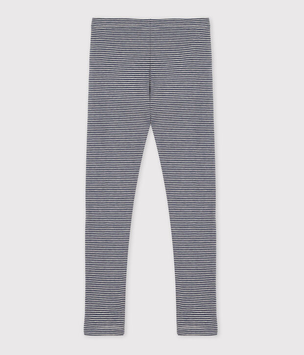 Leggings in tubique bambina blu/beige