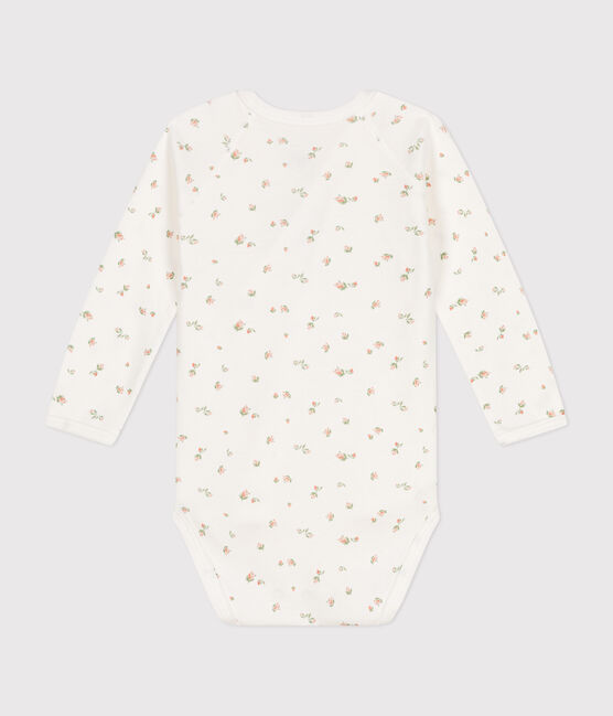 Body incrociato a maniche lunghe in cotone neonato bianco MARSHMALLOW/ SALINE
