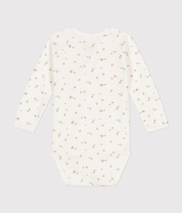 Body incrociato a maniche lunghe in cotone neonato bianco/rosa