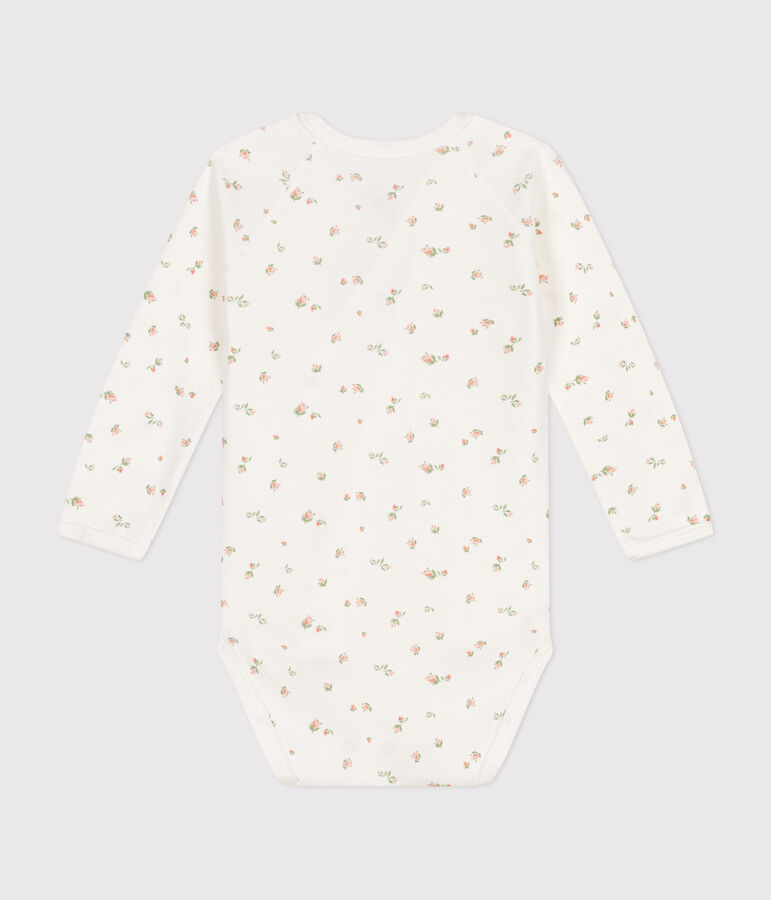 Body incrociato a maniche lunghe in cotone neonato bianco MARSHMALLOW/ SALINE