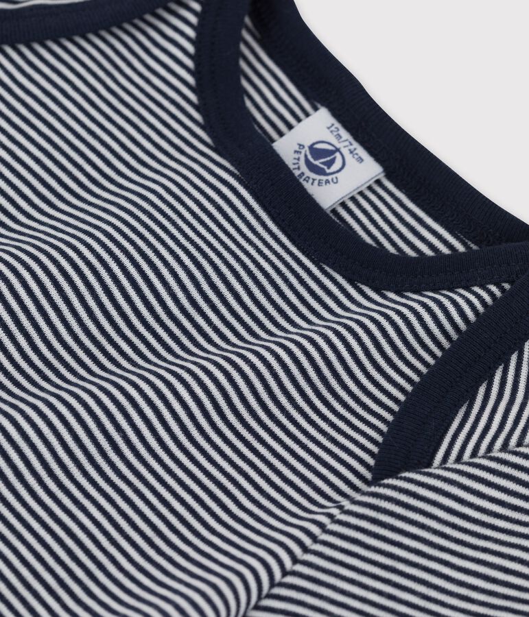 T-shirt beb&egrave; a maniche corte millerighe in cotone biologico blu/bianco