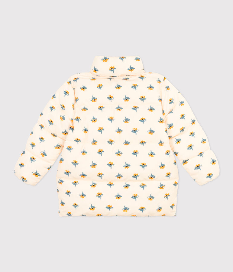 Piumino con cappuccio estraibile bambina ecru/multicolore