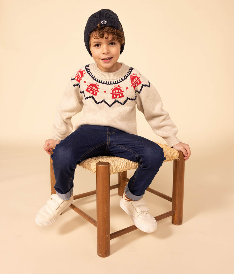 Pullover jaquard in lana e cotone bambino unisex beige/multicolore