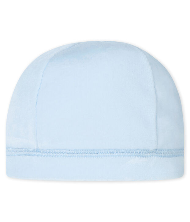 Cappellino nascita in ciniglia per beb&eacute; unisex blu
