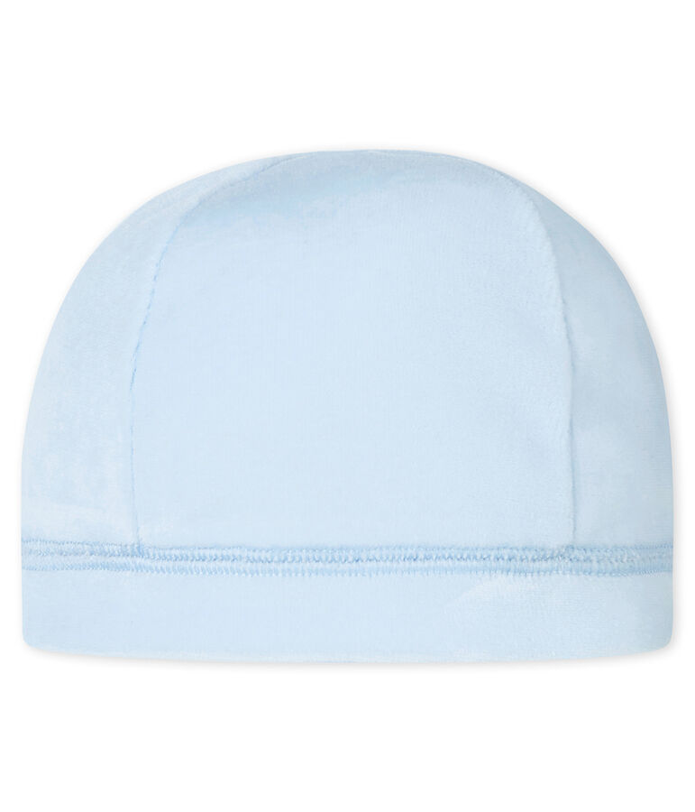Cappellino nascita in ciniglia per beb&eacute; unisex blu