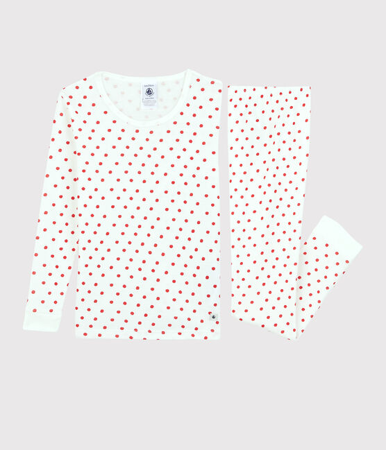 Pigiama snugfit fantasia Parigi bambino-bambina in cotone bianco MARSHMALLOW/rosso PEPS