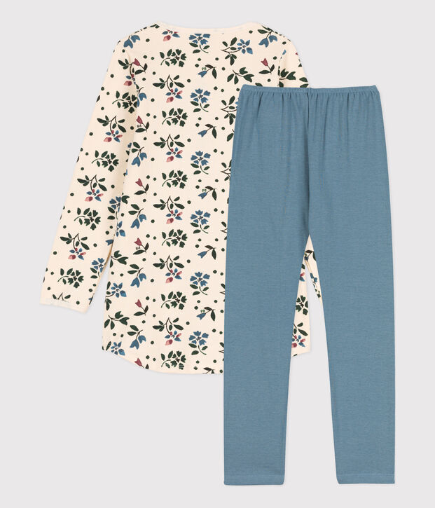 Camicia da notte e leggings bambina in tessuto felpato con motivo fiore ecru/multicolore