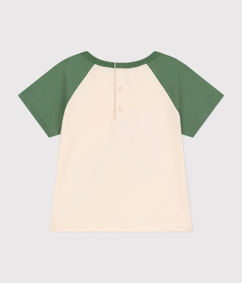 T-shirt a maniche corte in jersey sottile neonato ecru/verde