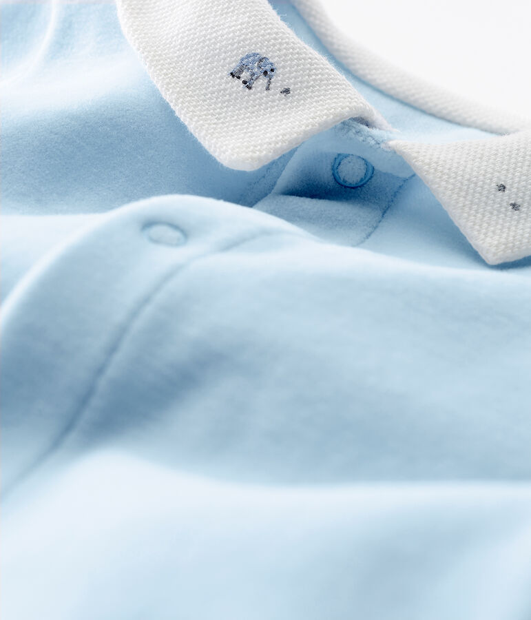 Tutina pigiama beb&egrave; maschietto in velluto di cotone tinta unita blu FRAICHEUR