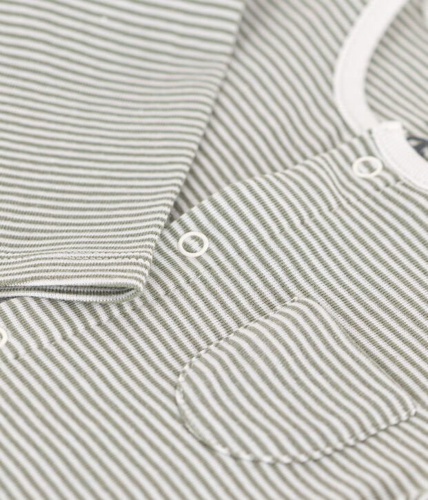 Tutina lunga beb&egrave; millerighe in cotone verde/bianco