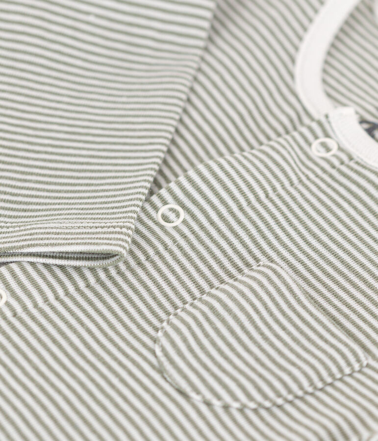 Tutina lunga beb&egrave; millerighe in cotone verde/bianco