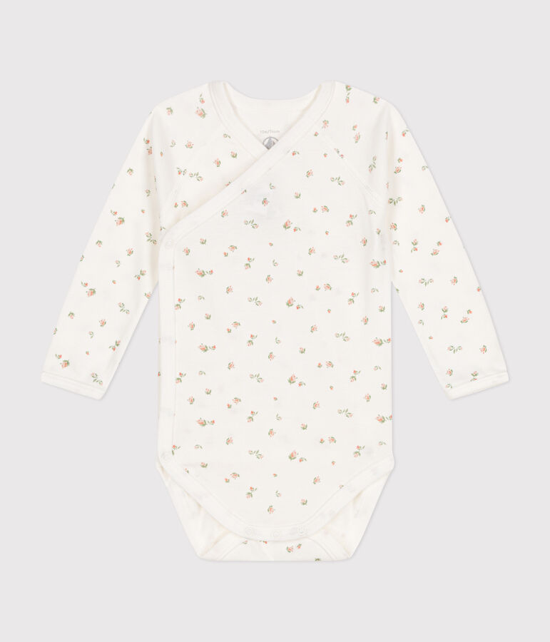 Body incrociato a maniche lunghe in cotone neonato bianco MARSHMALLOW/ SALINE