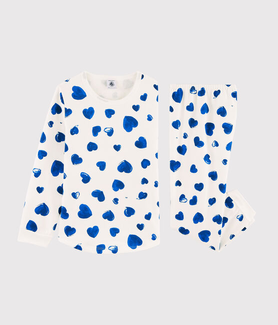 Pigiama cuori blu da bambina in molleton bianco MARSHMALLOW/blu BLEU