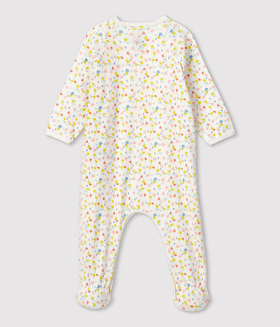 Tutina pigiama a fiori bebè in cotone biologico bianco MARSHMALLOW/bianco MULTICO